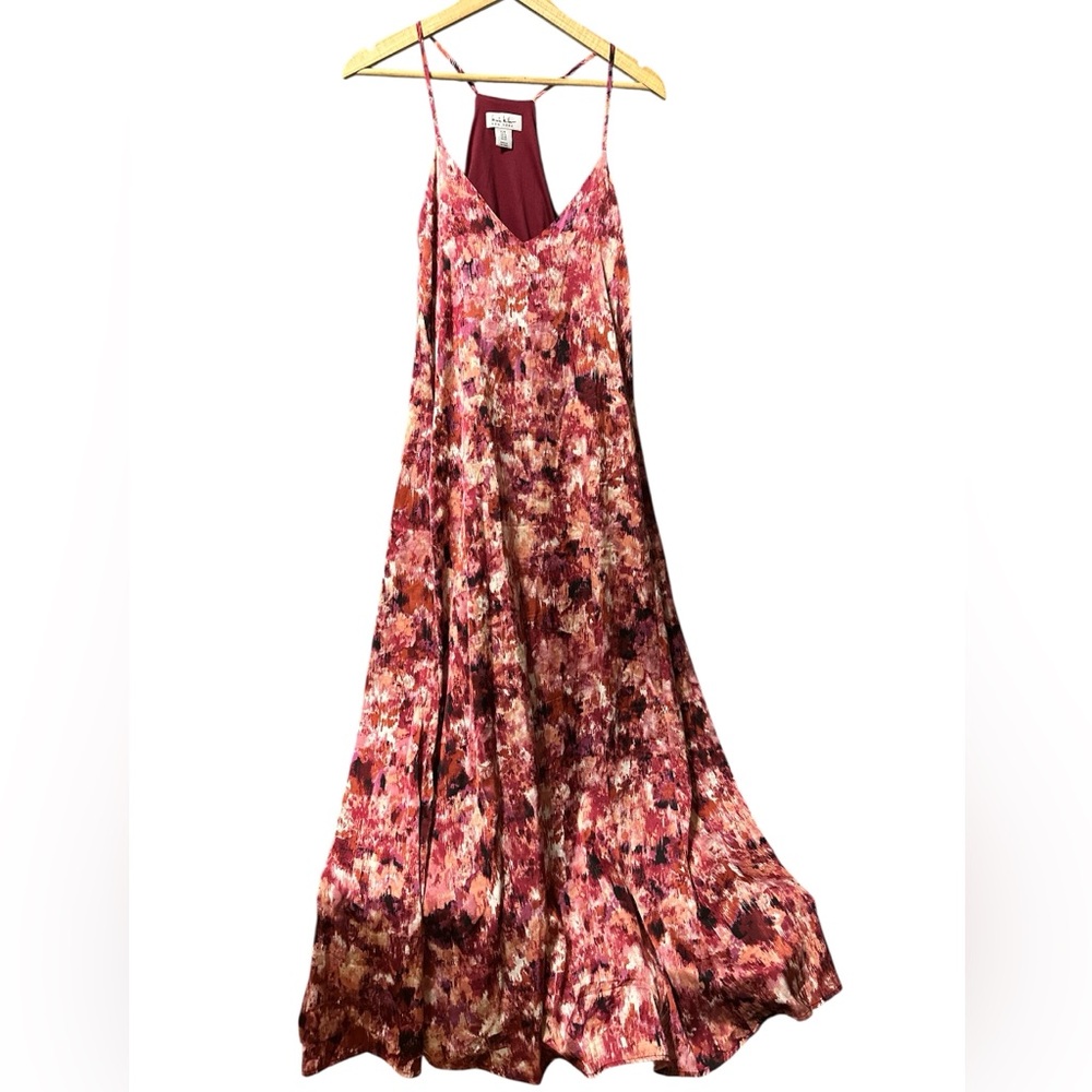Nicole Miller Burgundy and Pink‎ Floral Maxi Dress Built in Bra